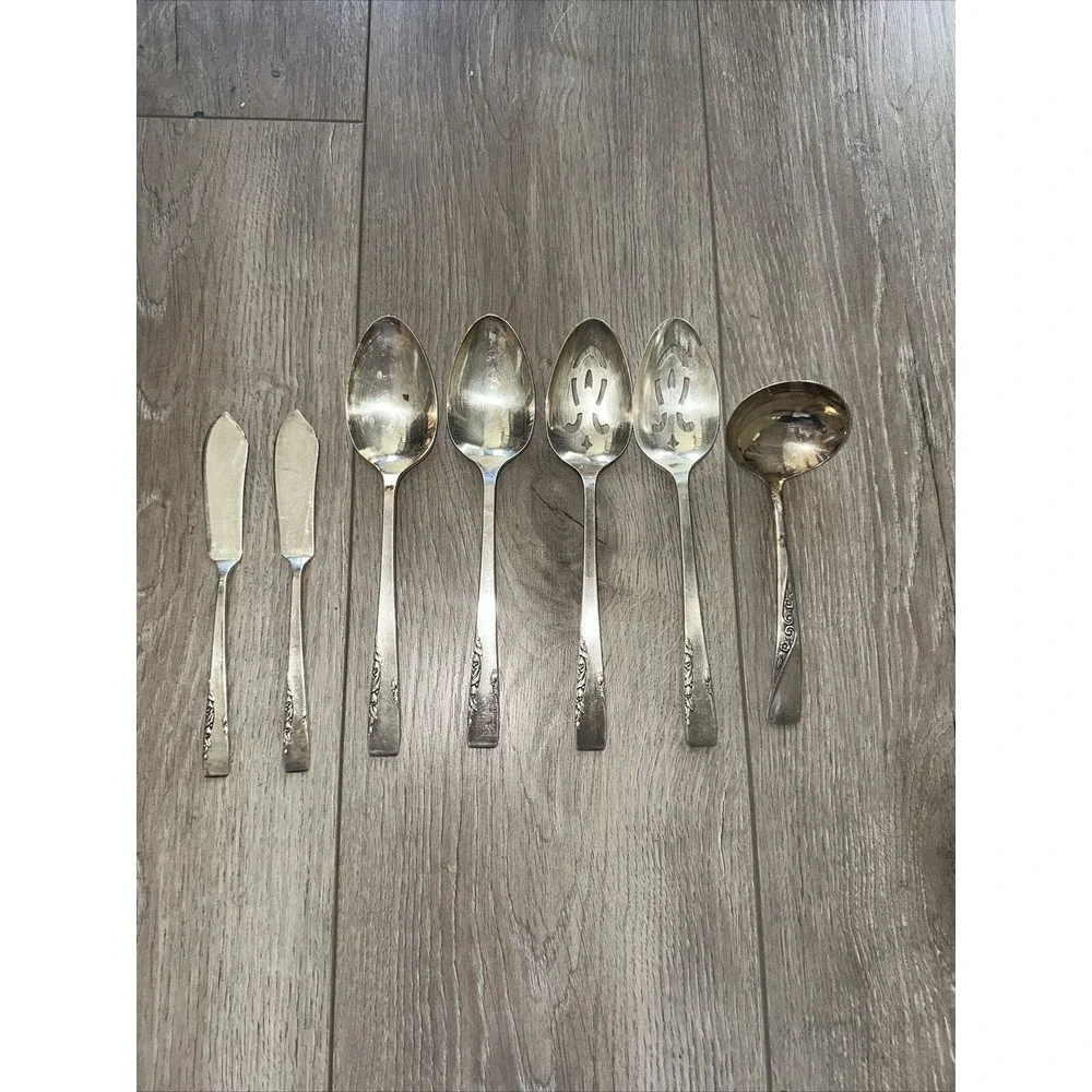 7 PCs 1881 Oneida Ltd Rogers Proposal Silverplate Serving Set Spoons Ladle